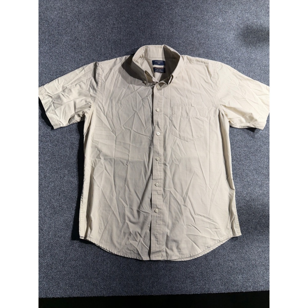 Dockers Mens Tan Gingham‎ Stain Defender Short Sleeve Button Down Shirt Size M